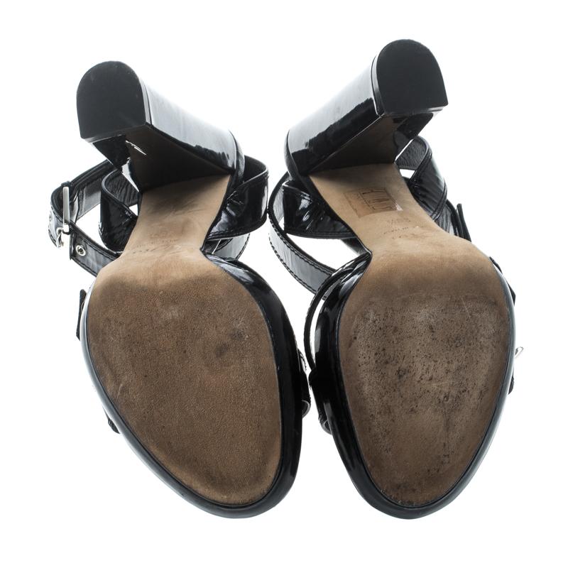 Women's Dior Black Patent Leather Criss Cross Platform Sandals Size 36.5
