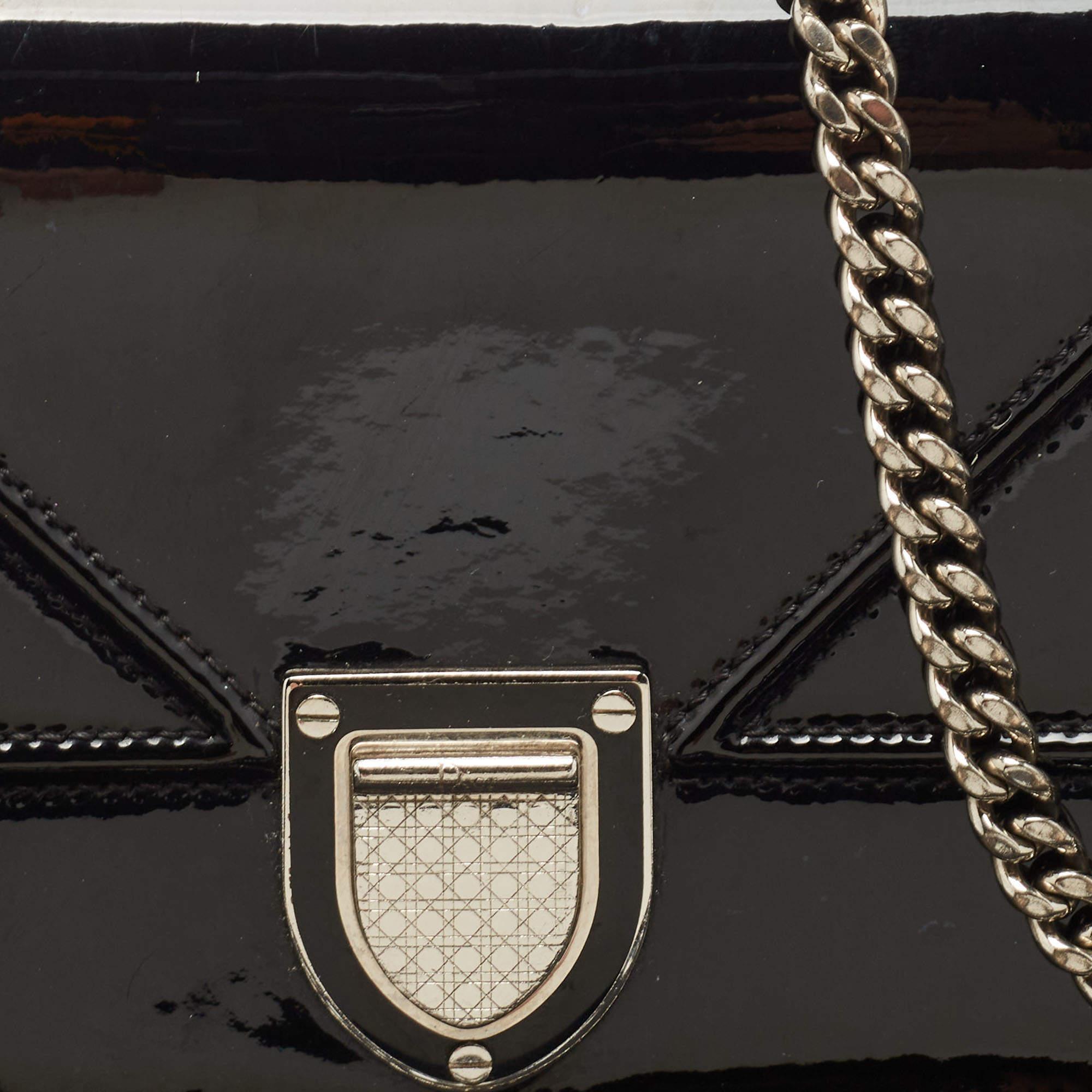 Dior Black Patent Leather Diorama Wallet on Chain 7