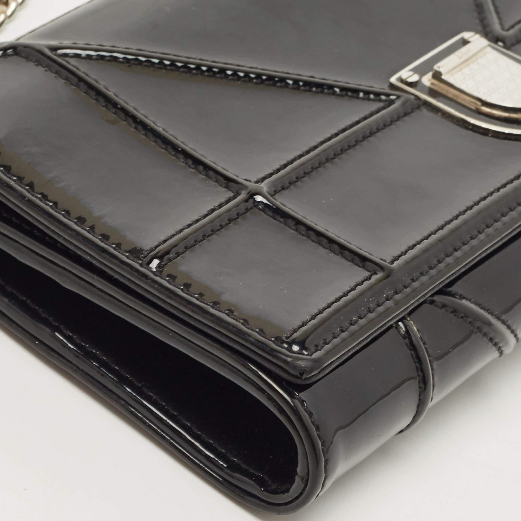 Dior Black Patent Leather Diorama Wallet on Chain 10