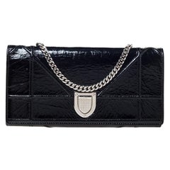 Dior Black Patent Leather Diorama Wallet on chain