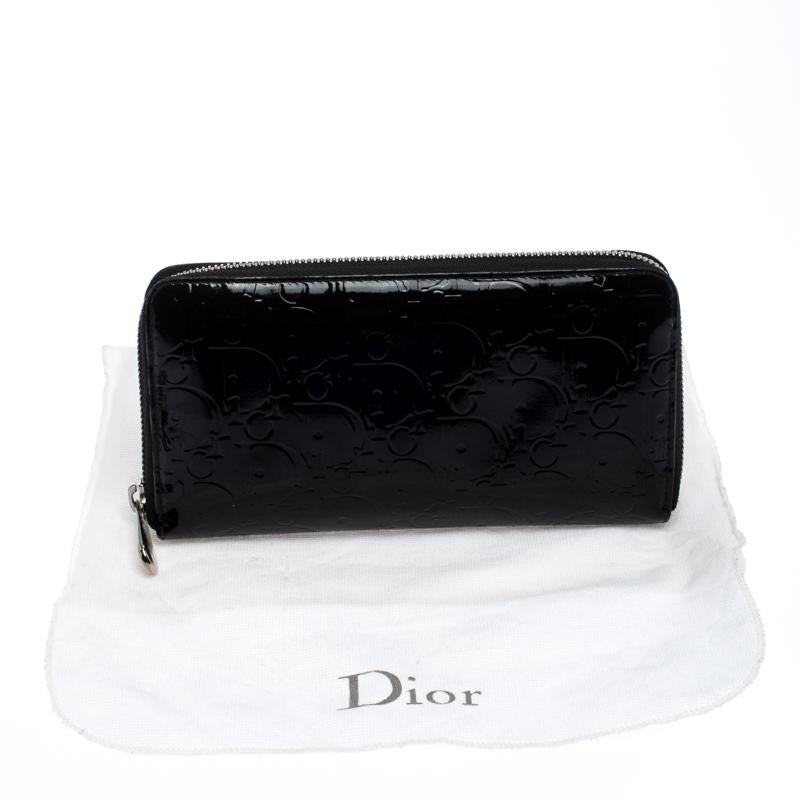 Dior Black Patent Leather Diorissimo Continental Zip Around Wallet 6