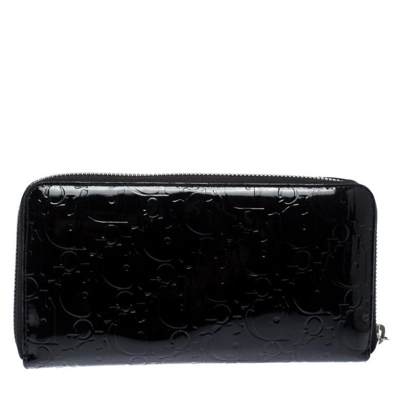 Dior Black Patent Leather Diorissimo Continental Zip Around Wallet at