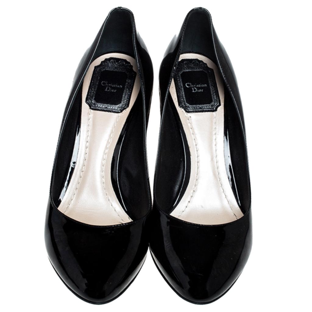 black patent leather block heel pumps