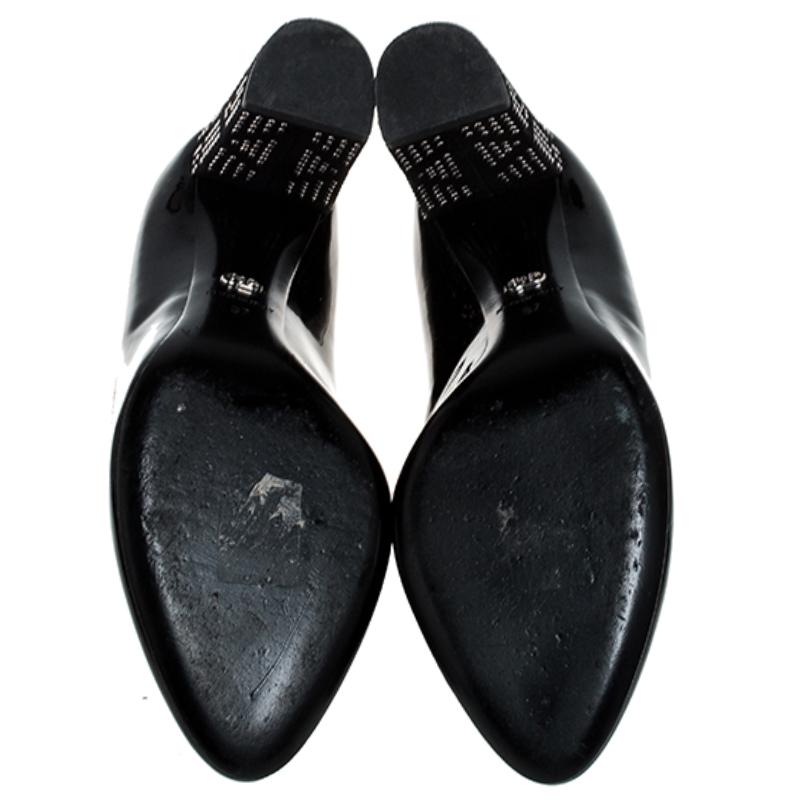 Women's Dior Black Patent Leather Embellished Block Heel Pumps Size 37