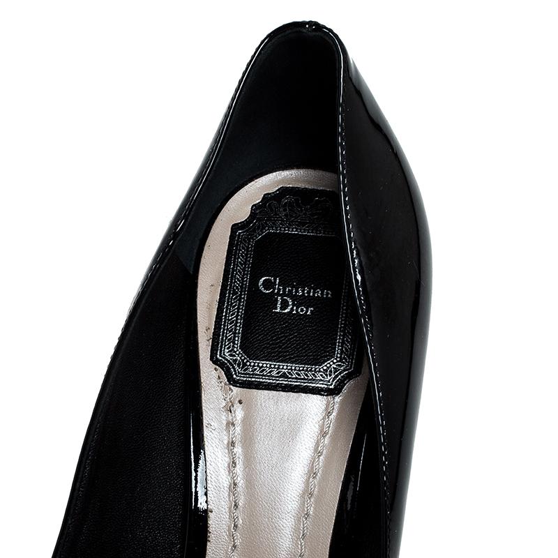 Dior Black Patent Leather Embellished Block Heel Pumps Size 37 1