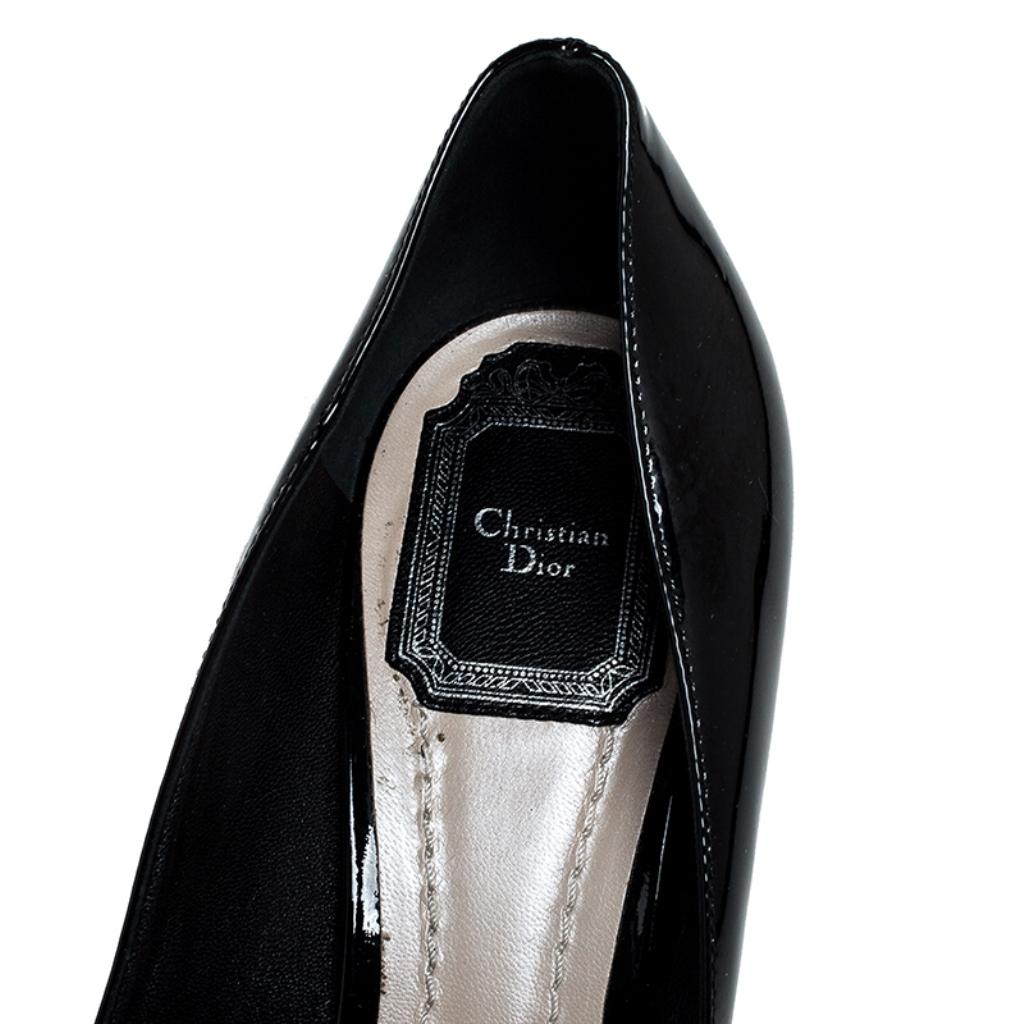 Women's Dior Black Patent Leather Embellished Block Heel Pumps Size 37
