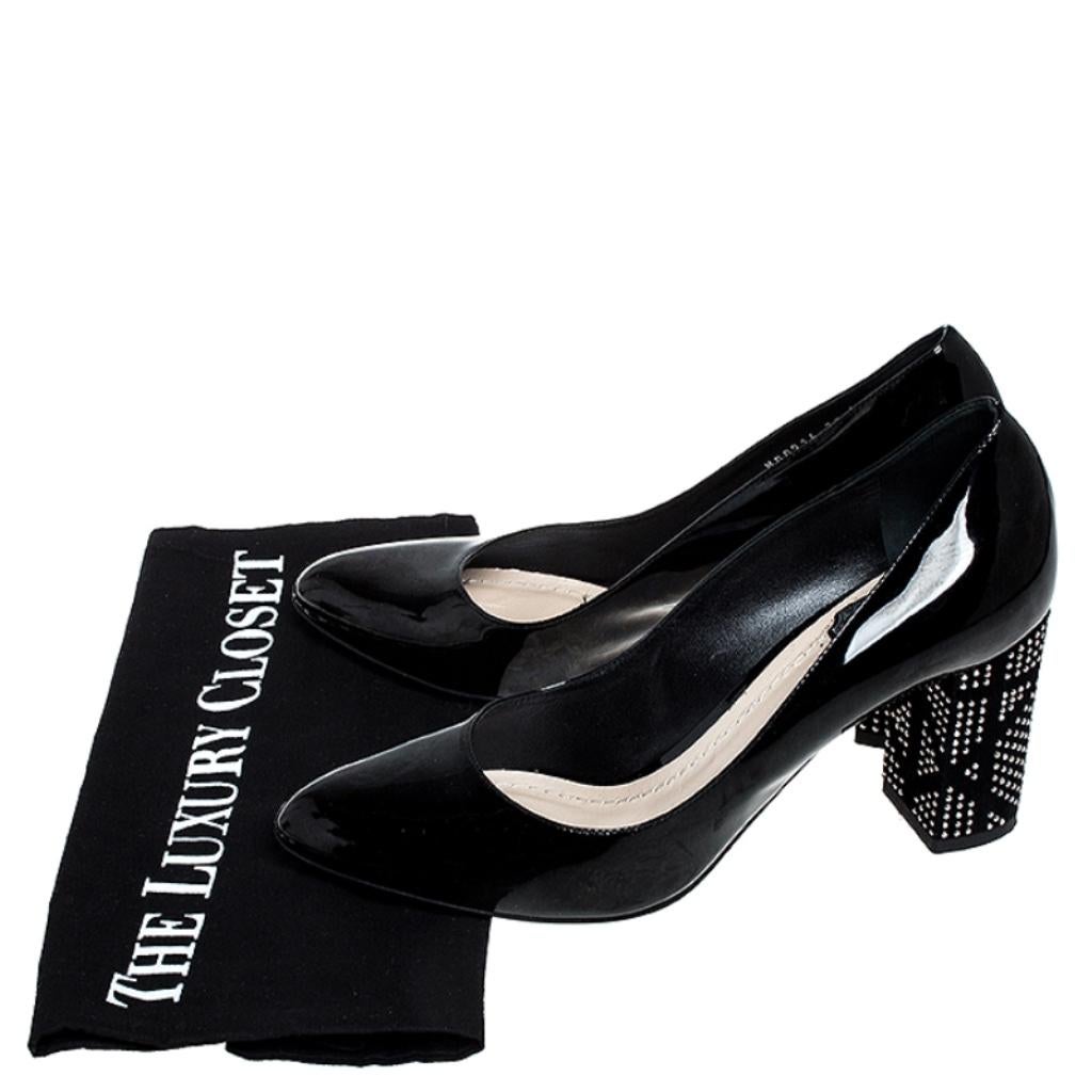 Dior Black Patent Leather Embellished Block Heel Pumps Size 37 1