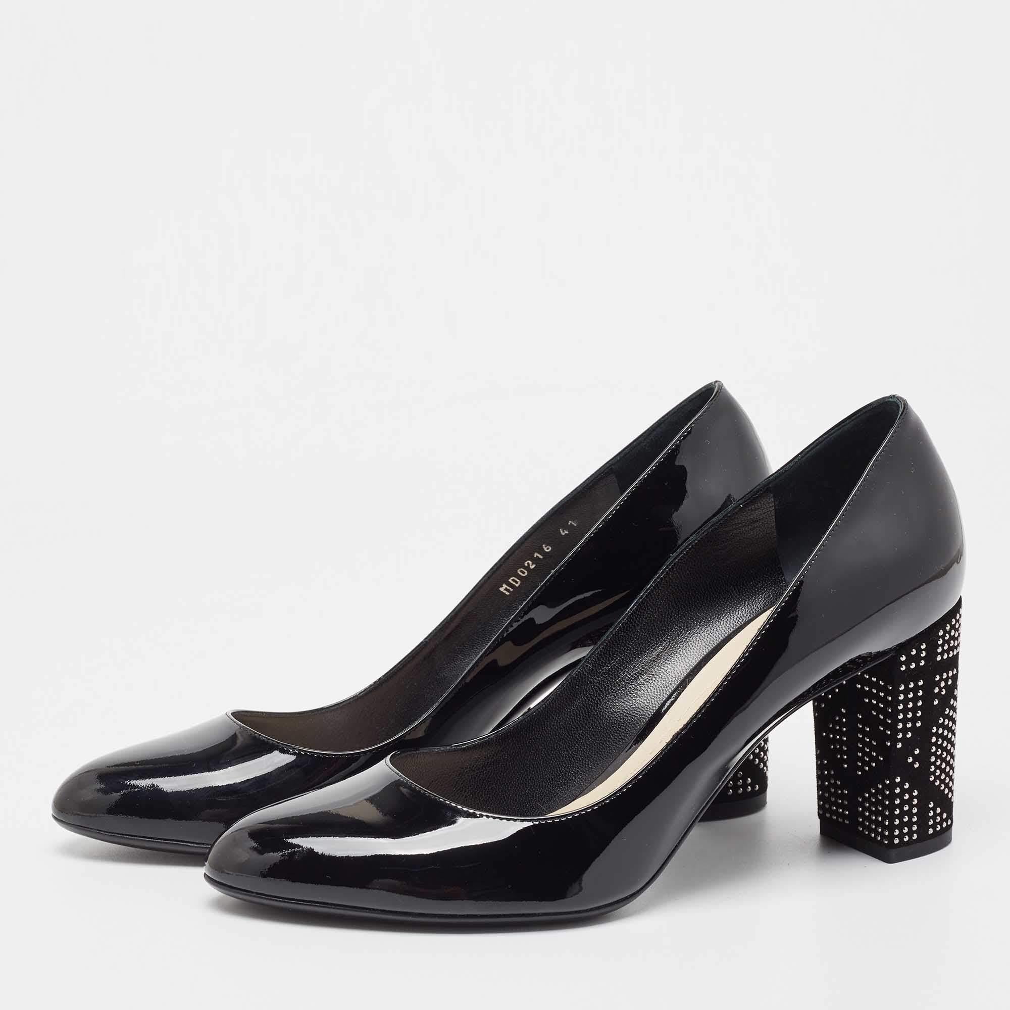 Women's Dior Black Patent Leather Embellished Block Heel Pumps Size 41