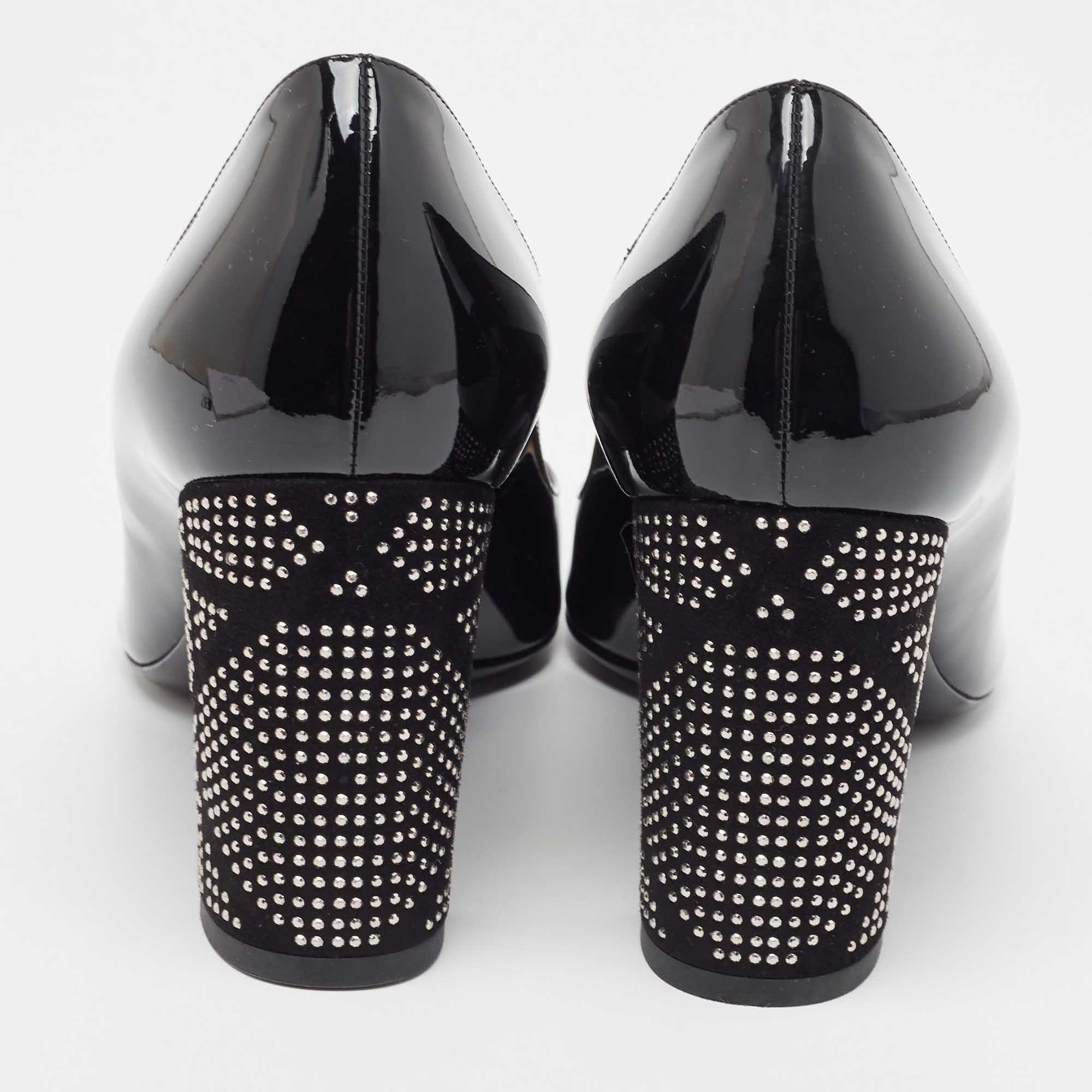Dior Black Patent Leather Embellished Block Heel Pumps Size 41 1