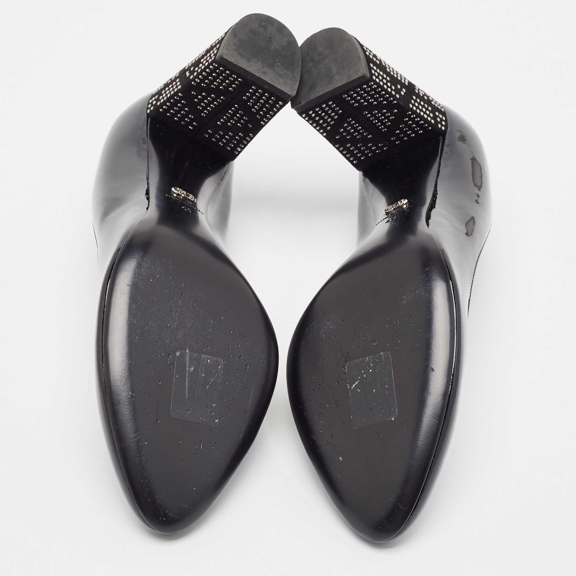 Dior Black Patent Leather Embellished Block Heel Pumps Size 41 2