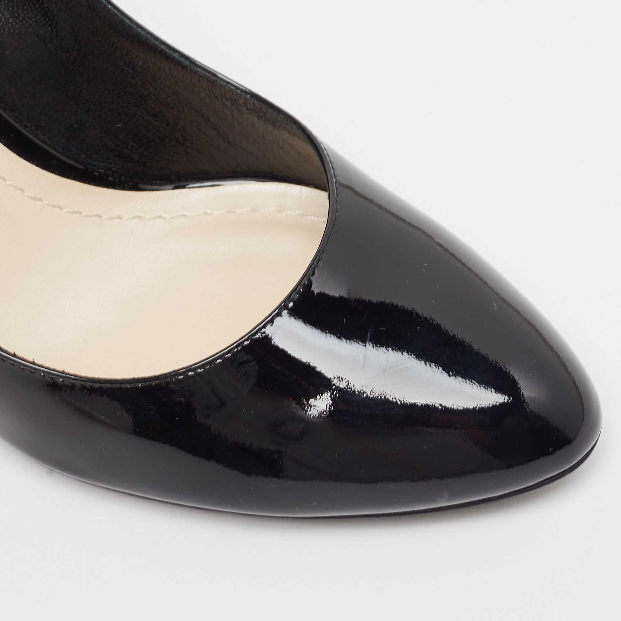 Dior Black Patent Leather Embellished Block Heel Pumps Size 41 3