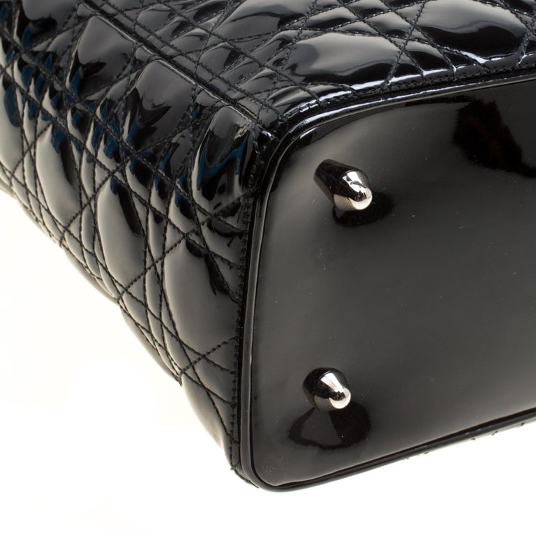 Dior Black Patent Leather Extra Large Lady Dior Top Handle Bag For Sale at 1stdibs