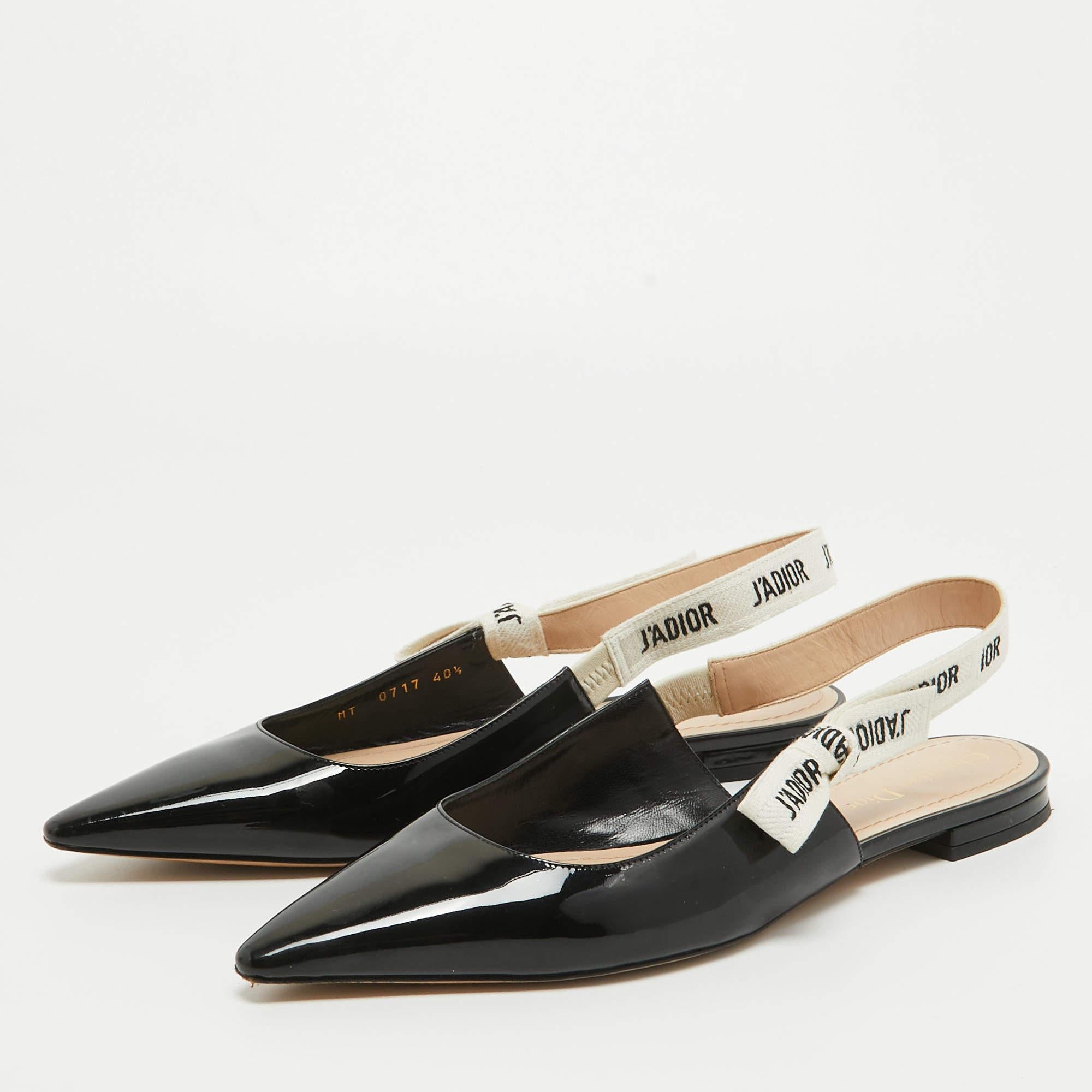 Dior Schwarze flache J'adior-Sandalen aus Lackleder mit Slingback-Rücken Größe 40,5 im Angebot 1