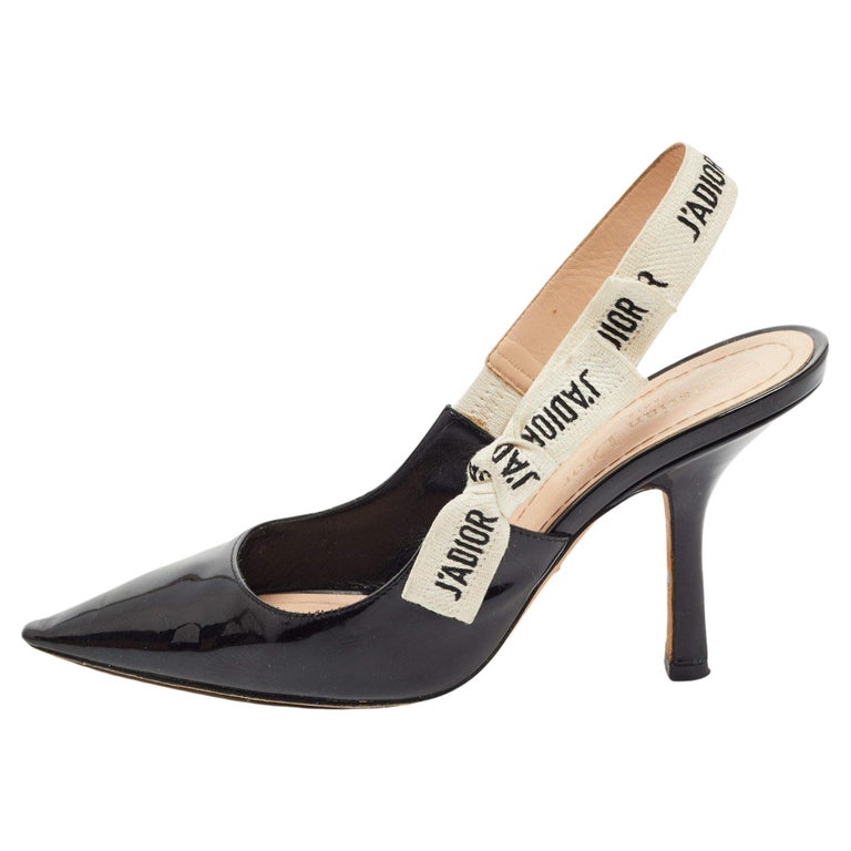 Dior Black Patent Leather J'adior Slingback Pumps Size 36 For Sale at