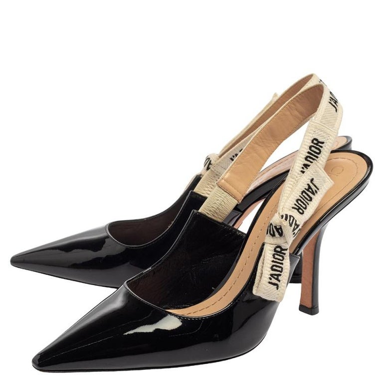 Dior Black Patent Leather J'Adior Slingback Sandals Size 38.5 at 1stDibs