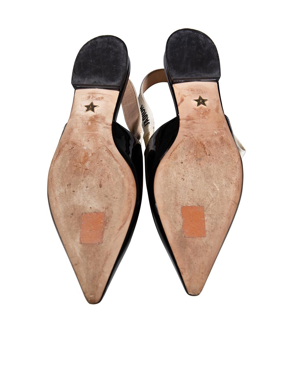 Women's Dior Black Patent Leather J‚AoAdior Slingback Flats Size IT 37.5
