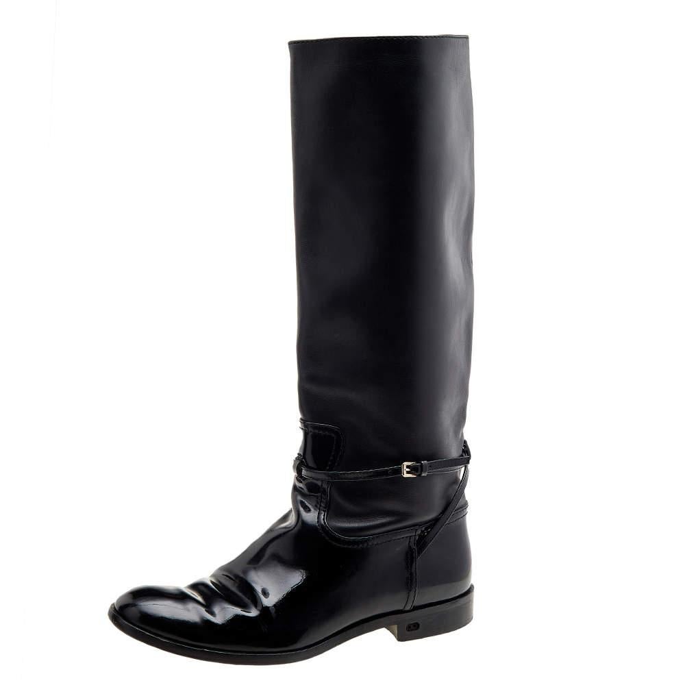 Dior Black Patent Leather Knee Length Boots Size 37.5 In Good Condition In Dubai, Al Qouz 2