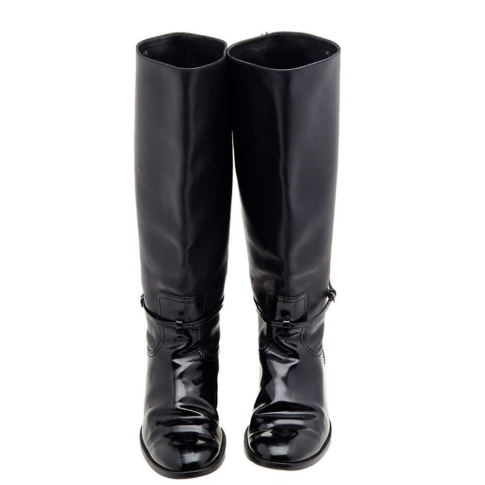 Women's Dior Black Patent Leather Knee Length Boots Size 37.5