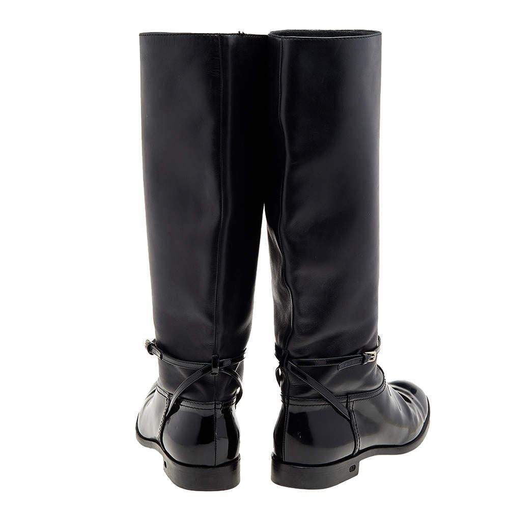 Dior Black Patent Leather Knee Length Boots Size 37.5 1