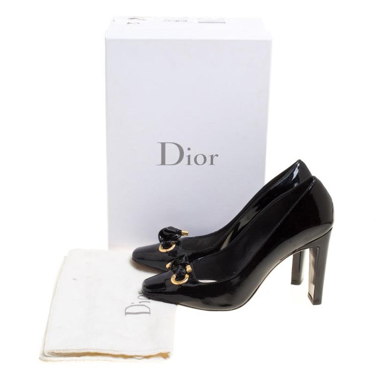 Dior Black Patent Leather Knot Detail Square Toe Pumps Size 40 For Sale ...