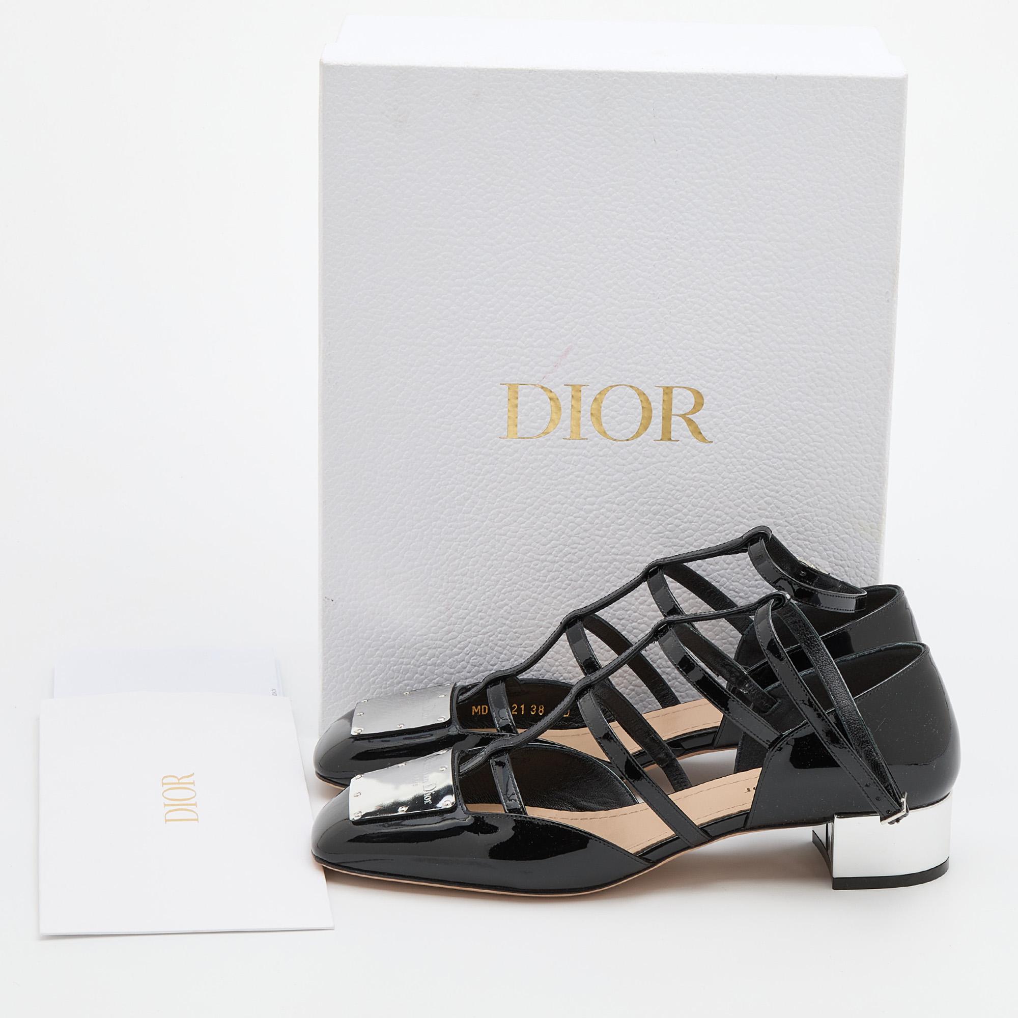 Dior Black Patent Leather La Parisienne Caged Pumps Size 38 2