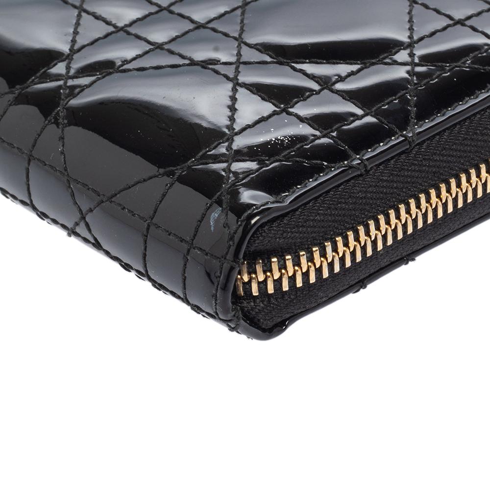 Women's Dior Black Patent Leather Lady Dior Zip Around Wallet