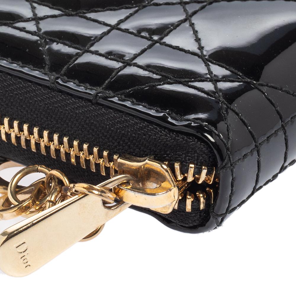Dior Black Patent Leather Lady Dior Zip Around Wallet 2