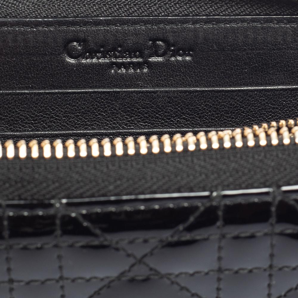 Dior Black Patent Leather Lady Dior Zip Around Wallet 4