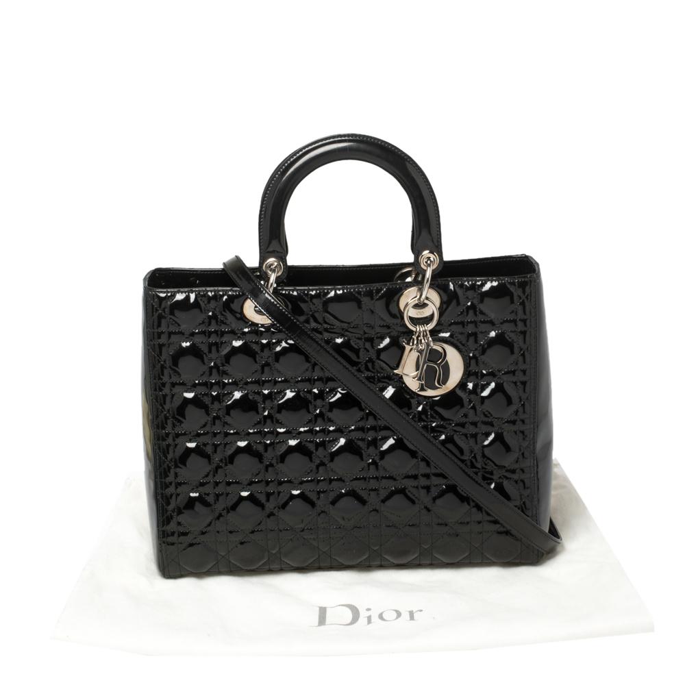 Dior Black Patent Leather Large Lady Dior Tote 7