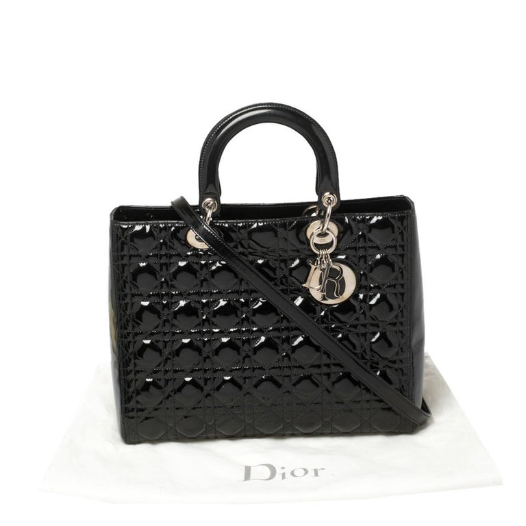 Dior Black Patent Leather Large Lady Dior Tote For Sale 7