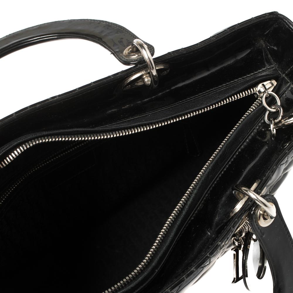 Dior Black Patent Leather Large Lady Dior Tote For Sale at 1stDibs