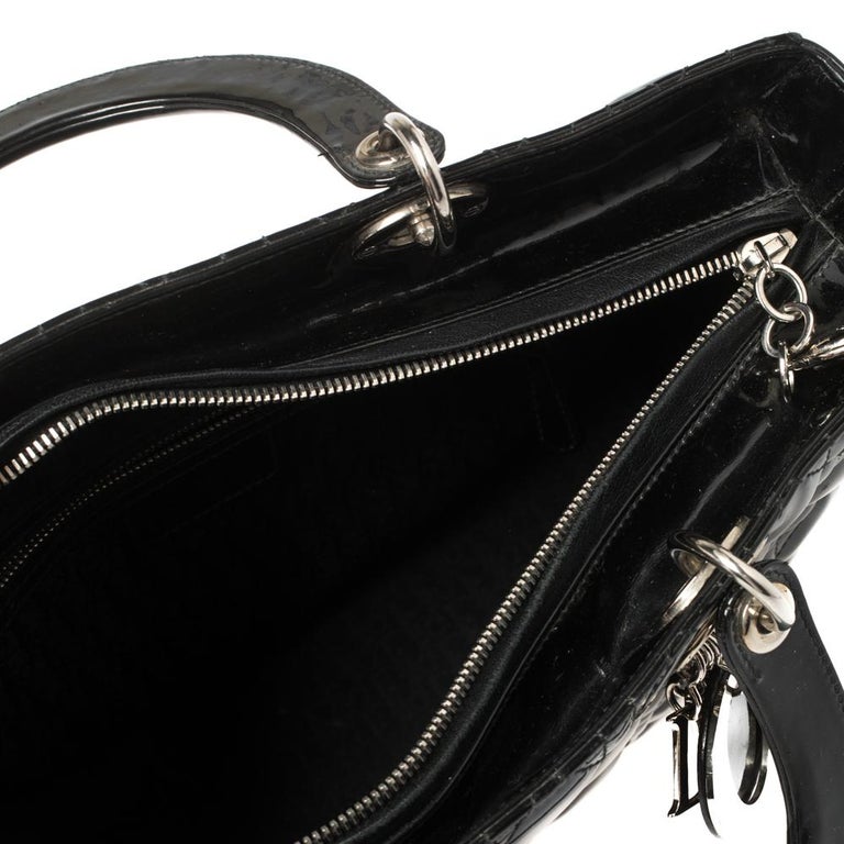Dior Black Patent Leather Large Lady Dior Tote For Sale 8