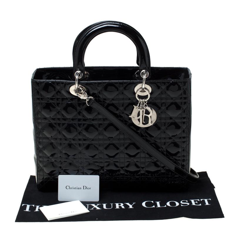 Dior Black Patent Leather Large Lady Dior Tote 7