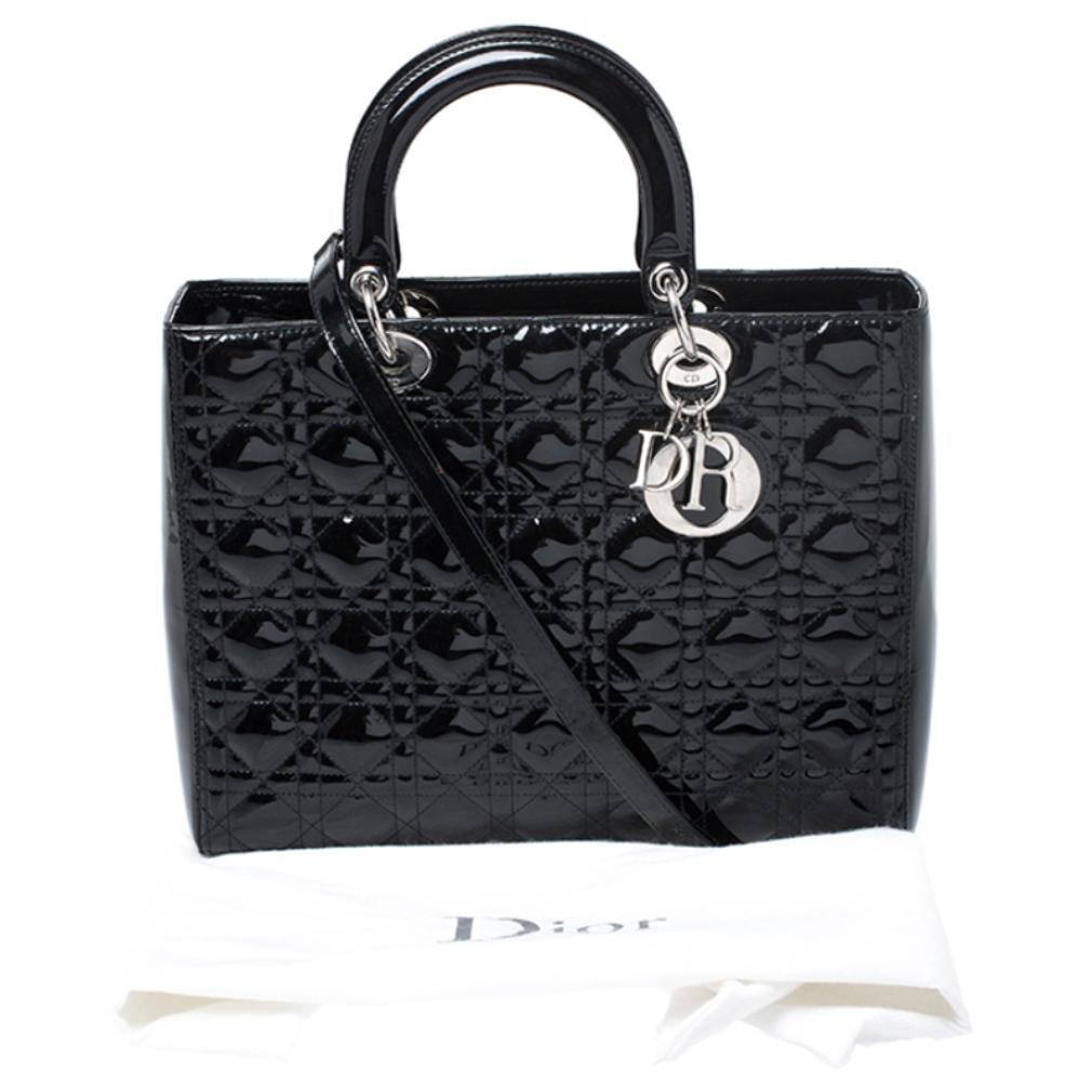 Dior Black Patent Leather Large Lady Dior Tote 9