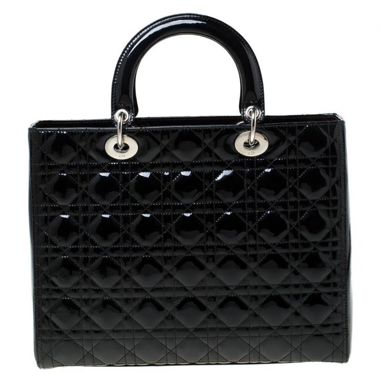 Dior Black Patent Leather Large Lady Dior Tote at 1stDibs