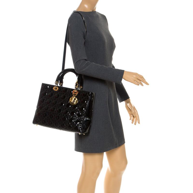 Dior Black Patent Leather Large Lady Dior Tote In Good Condition In Dubai, Al Qouz 2