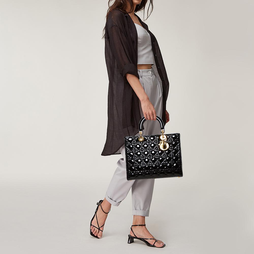 Dior Black Patent Leather Large Lady Dior Tote In Good Condition In Dubai, Al Qouz 2
