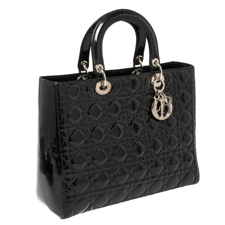 Dior Black Patent Leather Large Lady Dior Tote In Good Condition For Sale In Dubai, Al Qouz 2