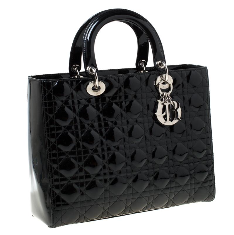 Dior Black Patent Leather Large Lady Dior Tote In Good Condition In Dubai, Al Qouz 2