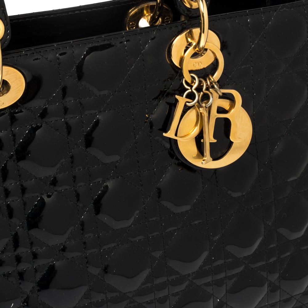 Dior Black Patent Leather Large Lady Dior Tote 3