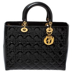 Tote grande Lady Dior in pelle verniciata nera