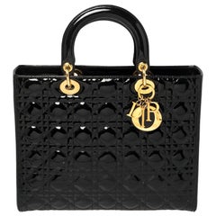 Dior Black Patent Leather Large Lady Dior Tote