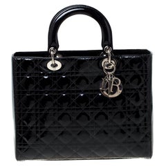 Dior Black Patent Leather Large Lady Dior Tote