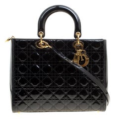 Dior Black Patent Leather Large Lady Dior Tote