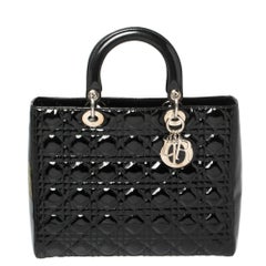 Dior Black Patent Leather Large Lady Dior Tote