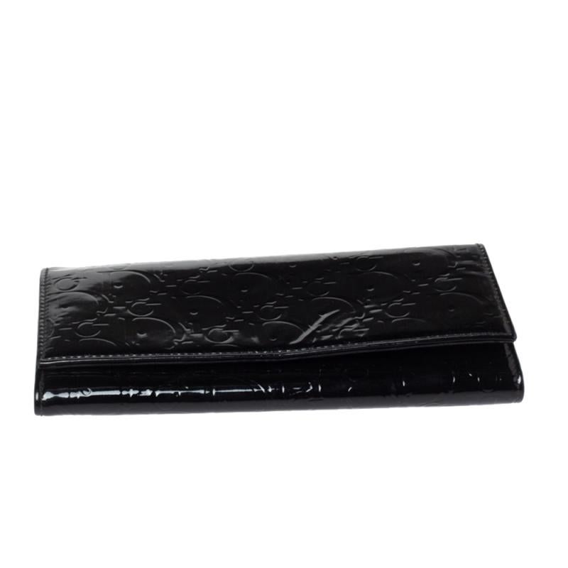 Dior Schwarzes Lackleder Logo Ultimate Continental Geldbörse Damen