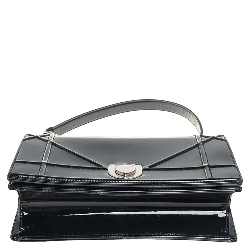 Dior Schwarzes Lackleder Medium Diorama Flap Umhängetasche 1