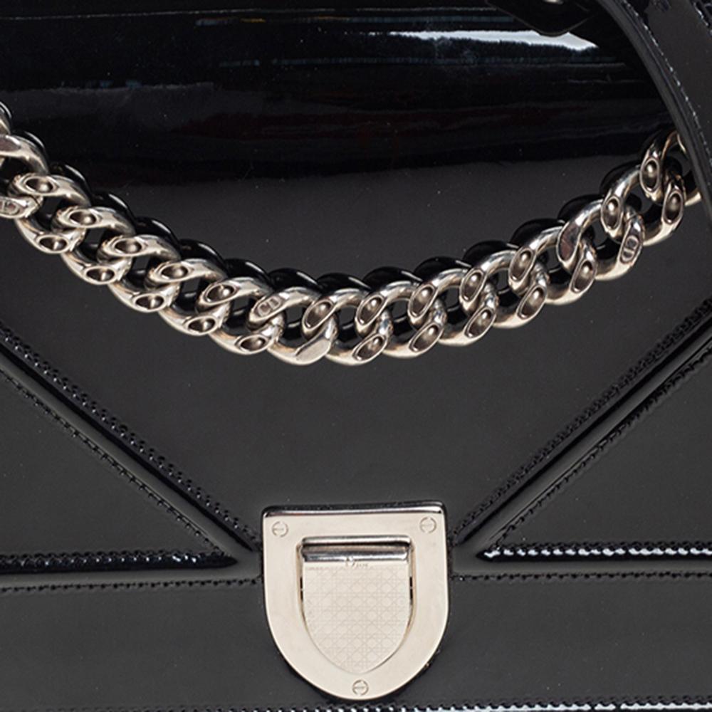 Dior Schwarzes Lackleder Medium Diorama Flap Umhängetasche 5