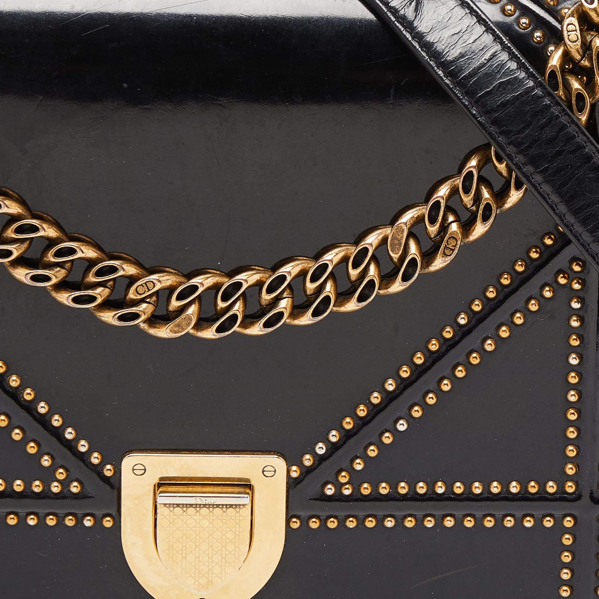 Dior Black Patent Leather Medium Diorama Shoulder Bag For Sale 7