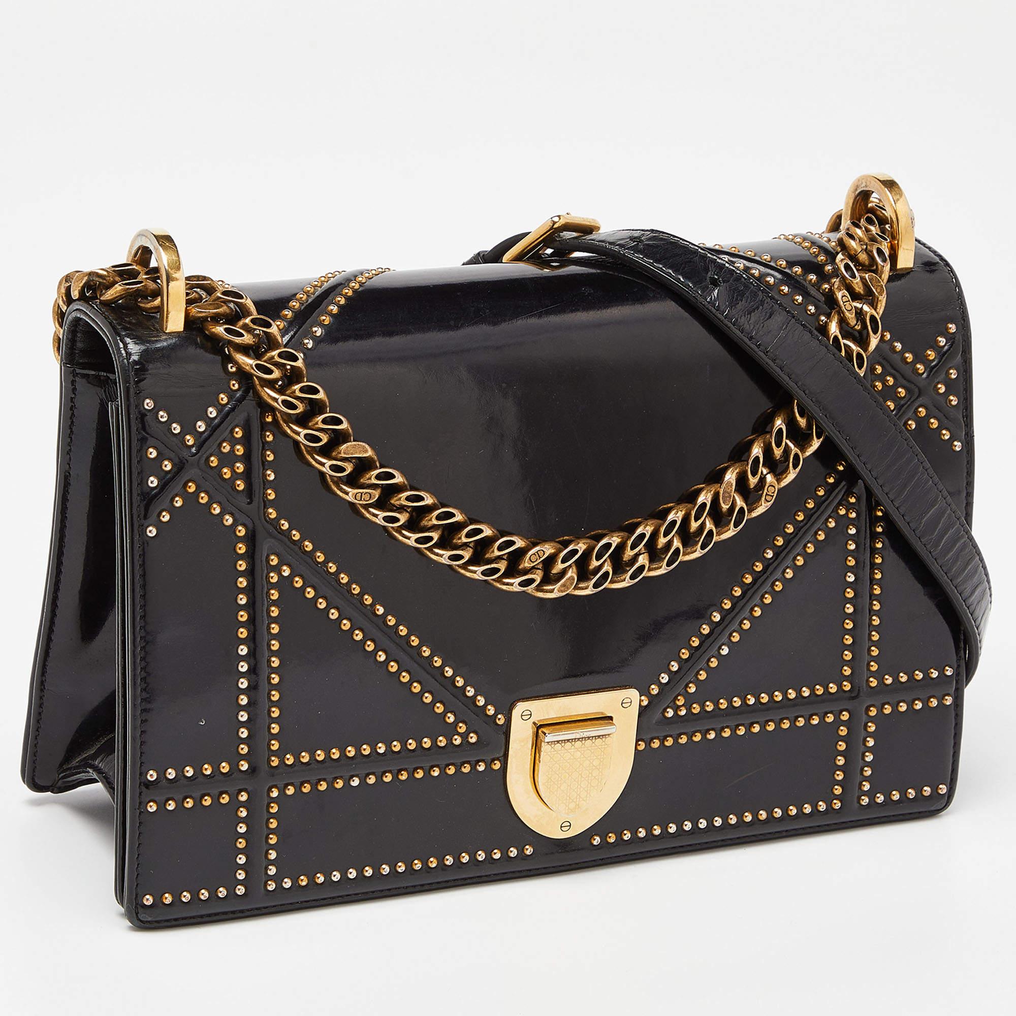 Dior Black Patent Leather Medium Diorama Shoulder Bag In Fair Condition In Dubai, Al Qouz 2